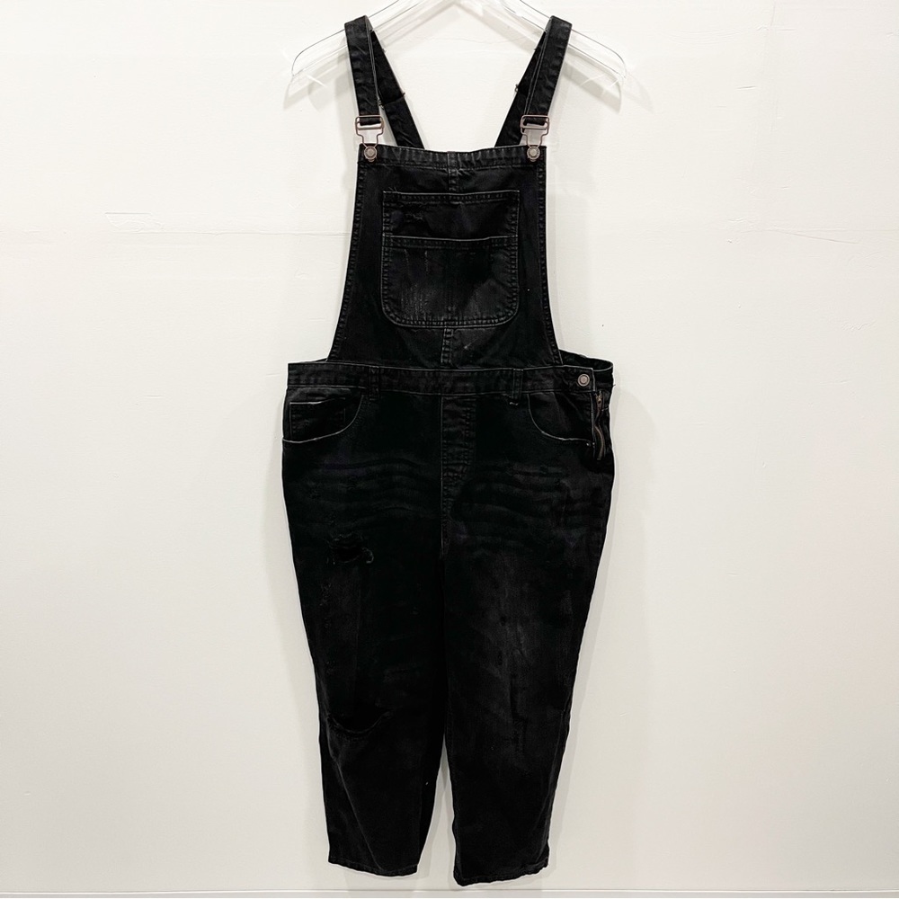 Angel Kiss Distressed Black Denim Overalls Jumpsuit Size XL